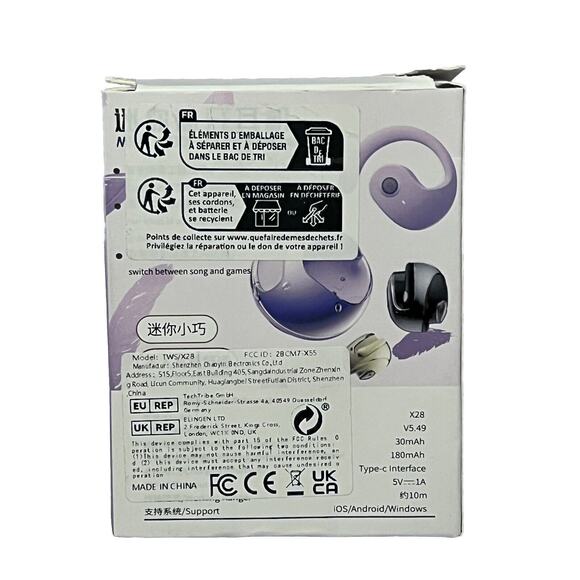 Open Ear Bluetooth 5.3 Ear Hook Sport Earbuds with Charging Case X28 - Black - Picture 2 of 8